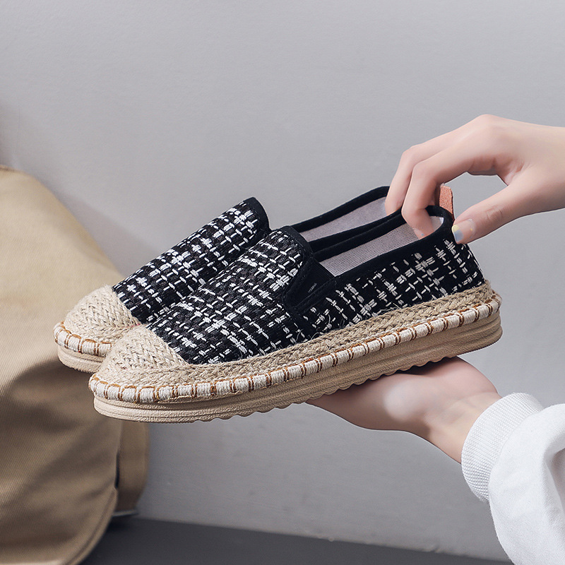 Zapatos de pescador perezoso de un pie transfronterizo mujeres verano 2025 nuevos zapatos planos versión coreana de zapatos de tela casuales de todo fósforo mujeres