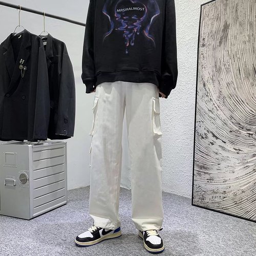 Multi-pocket Men's Work Pants Spring Trend Brand Wide Leg Pants Trend Straight Leg Casual Pants Autumn Sports Basketball Pants