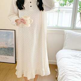 韩系圆点简约舒适睡衣休闲宽松睡裙慵懒家居服