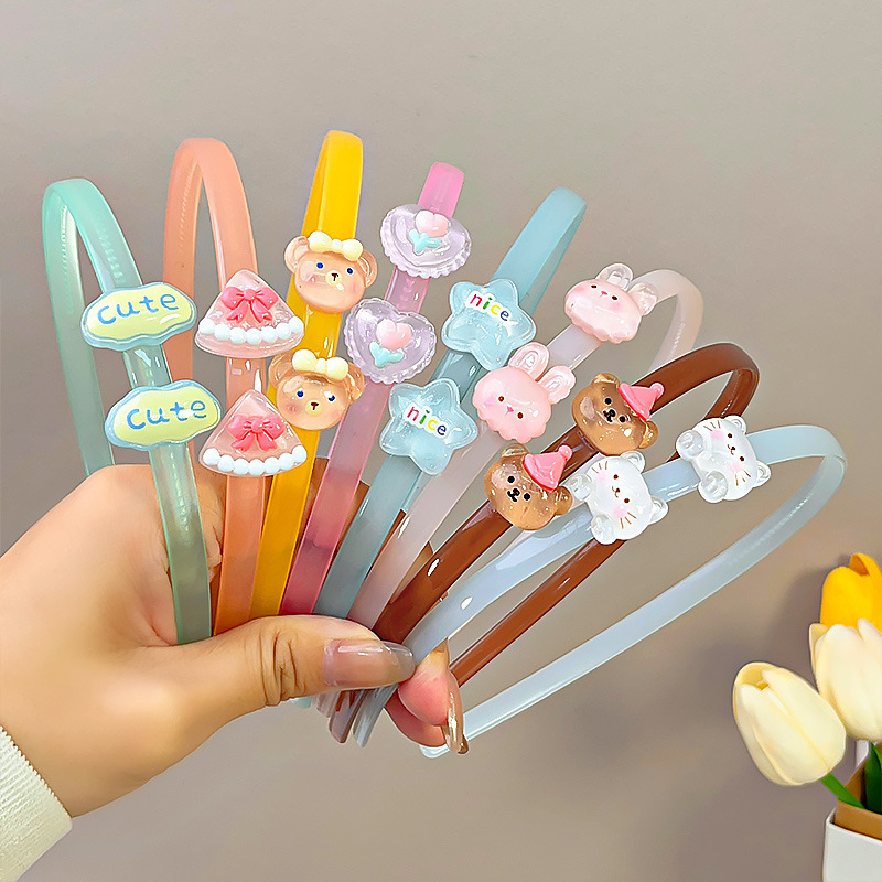 Cute jelly color children's hair band cartoon bear rabbit animal broken hairpin girl with teeth non-slip pressure hair band