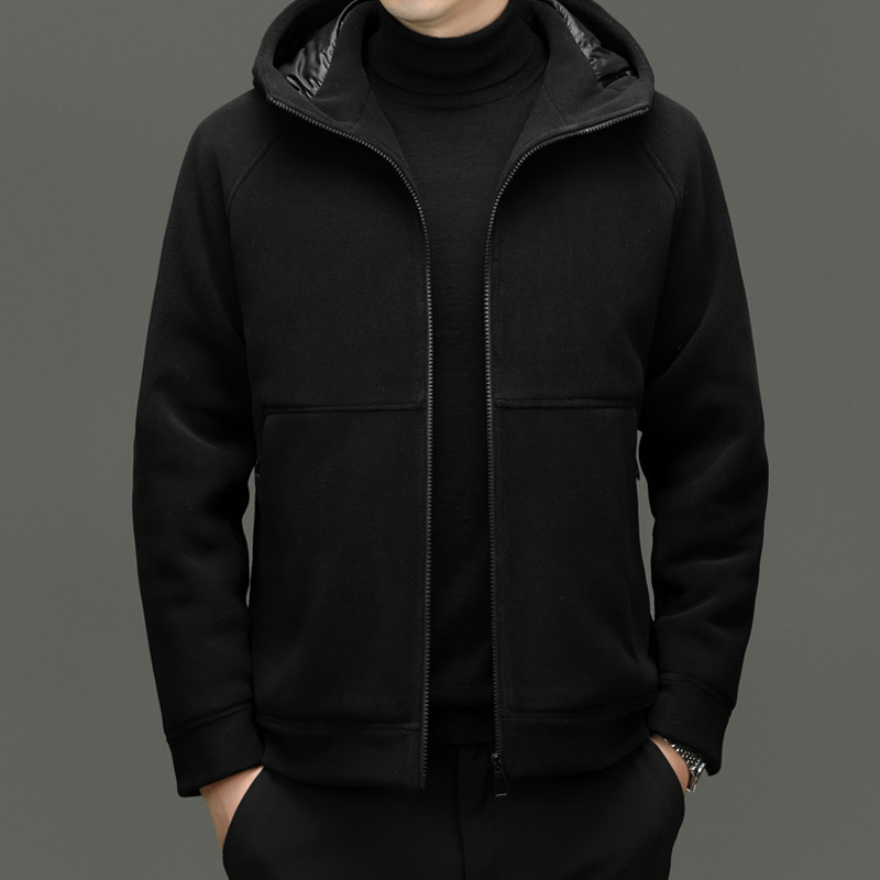 Fashion Hagismin Fleece Down Jacket Jacket Men's Middle-aged Thickened Warm Removable Cap Casual Jacket