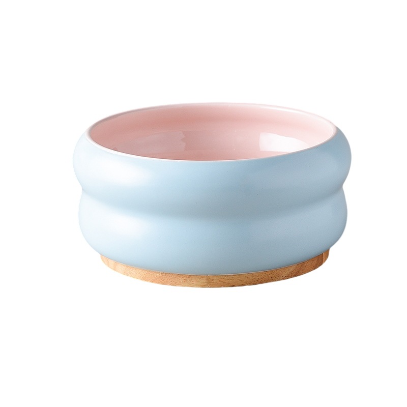 더블 롤러 그릇-외부 파란색과 내부 분말 + 나무 트레이