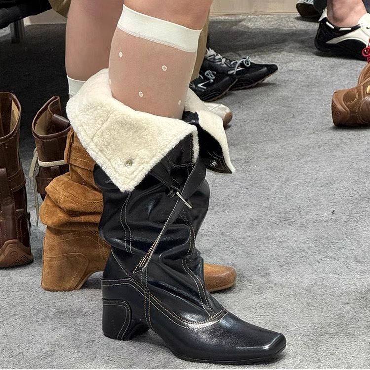 Damen Kniehohe Stiefel Mit Plüschfutter Für Den Winter Modisch_voghion.com