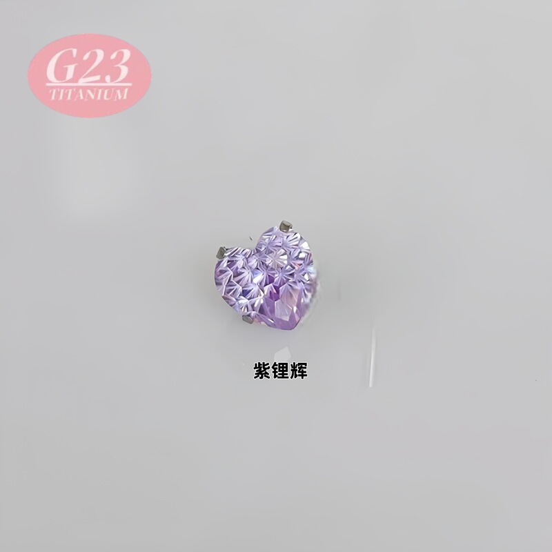 F136钛合金耳钉爱心烟花切圆底爪镶5A心型锆石人体穿刺饰品批发|undefined