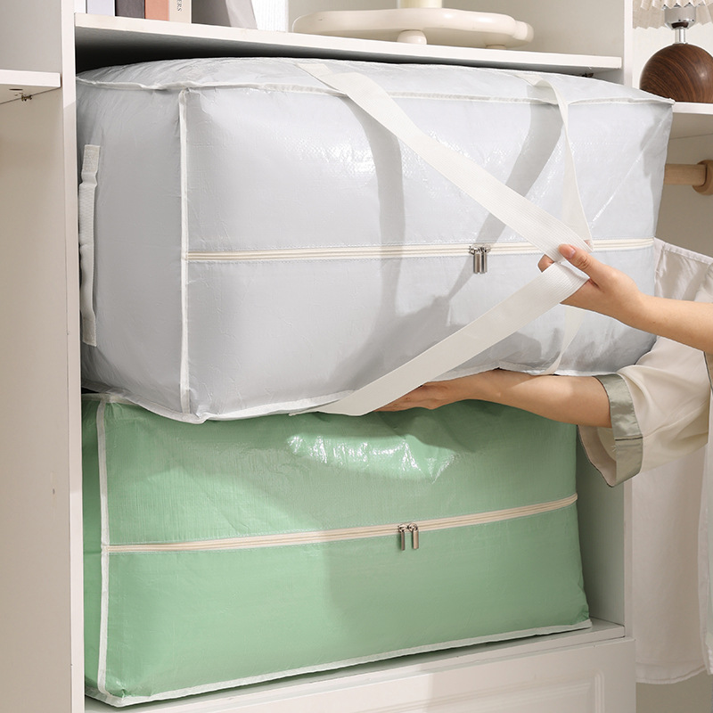 Nueva bolsa de almacenamiento de pe a prueba de humedad, bolsa de almacenamiento a cuadros tejida, bolsa de acabado de ropa de temporada, bolsa de edredón impermeable y a prueba de humedad