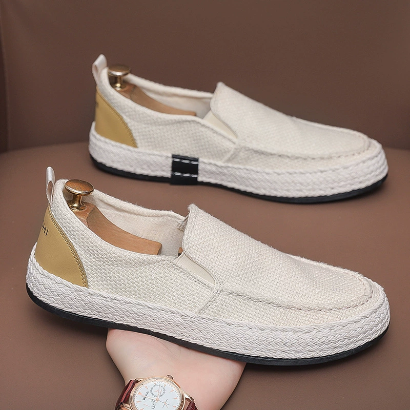 Мужская повседневная обувь мужская летняя дышащая низкая одежда из льна ручной работы