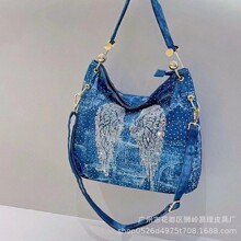 广州易理皮具厂牛仔布手提包包女翅膀包镶钻小包迷彩包bags现货潮