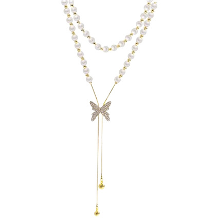 Collana minimalista con farfalla di perla stile lusso donna_voghion.com