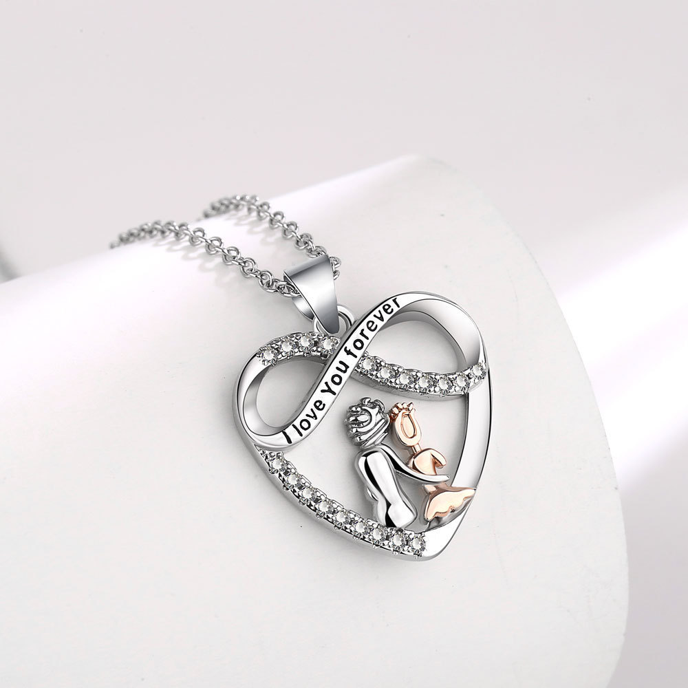8g Weight Artificial Diamond Inlay Material Pendant Necklace Classification Fashion Human Infinity Heart Shape Alloy Plating Artificial Diamond Women's Pendant Necklace