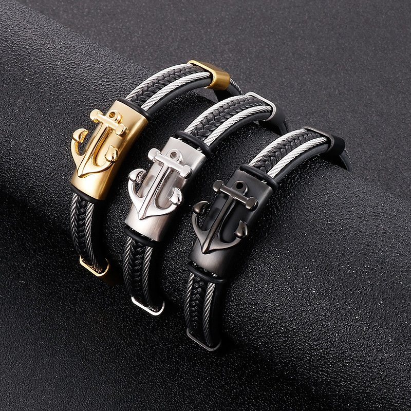 Anchor Pattern Men'S Gender Fashion Anchor Titanium Steel Men'S Bangle Men Cord & Leather Bracelets