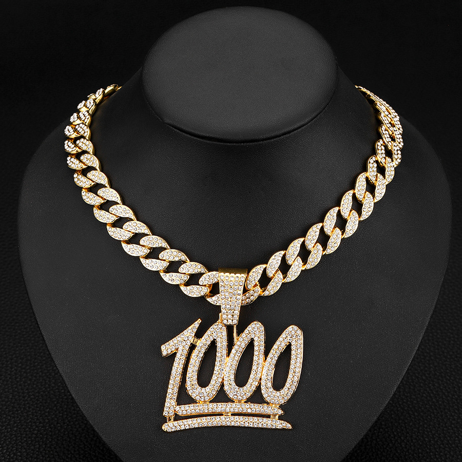 Gatvės repo asmenybės 1000 numeris, pilnas deimantų, hiphopo nišinio dizaino skaitmeninis pakabukas, vyriški kubietiški karoliai_voghion.com