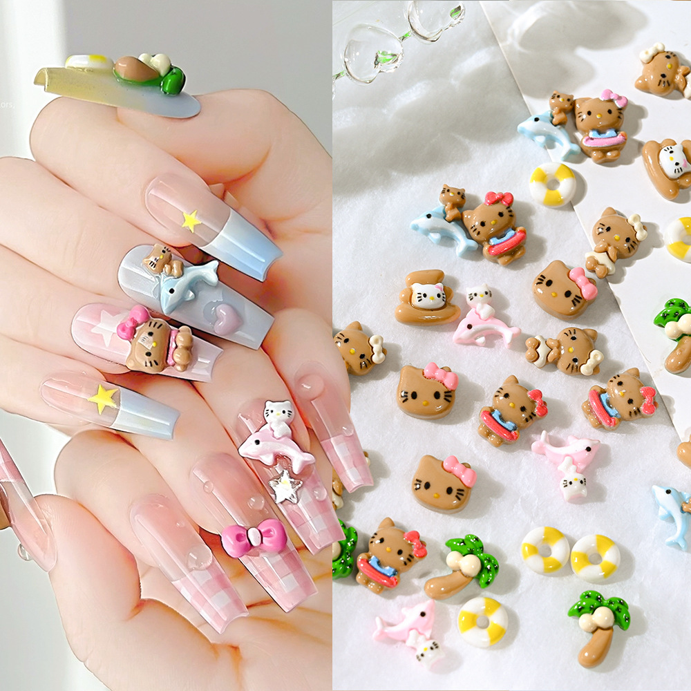 In-Stock Wholesale Kt Cat Head DIY Craft Materials Hair Clips Phone Case Decoration Accessories 3D Resin Nail Art Decorations