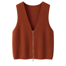 加厚短款7针元宝针山羊绒外搭开衫双头拉链叠穿V领坎肩针织马甲女
