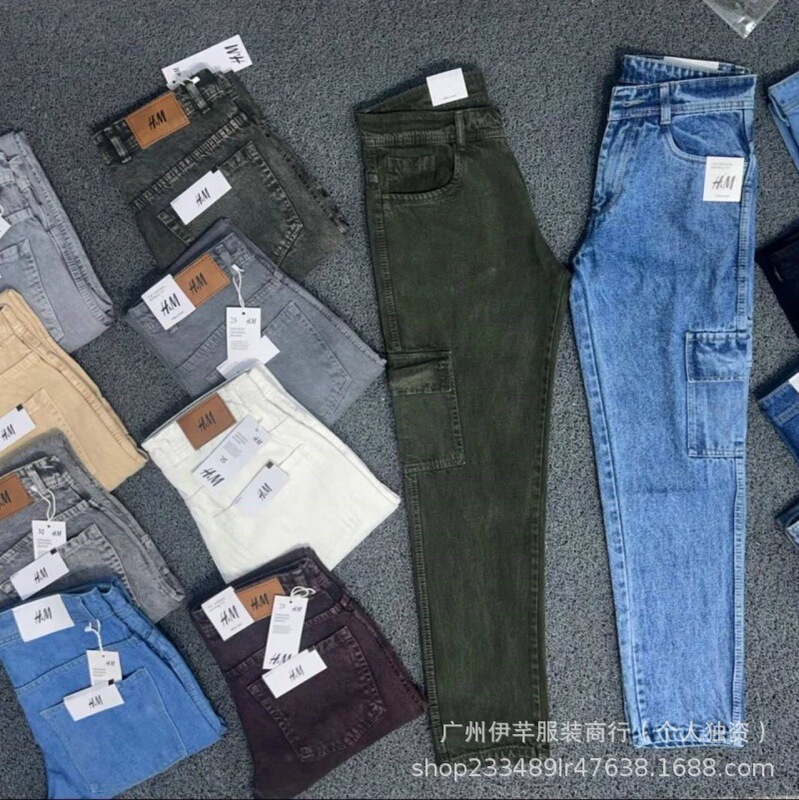 Men's Jeans European and American Cross-Border Style Men's Denim Pants Trendy Pocket Workwear Denim Cargo Jeans Men's Jeans European and American Cross-Border Style Men's Denim Pants Trendy Pocket Workwear Denim Cargo Jeans