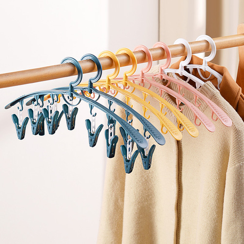 Household windproof socks 6-clip multi-functional plastic vest clothes hanger bold seamless wide shoulder clothes hanger non-slip clothes support