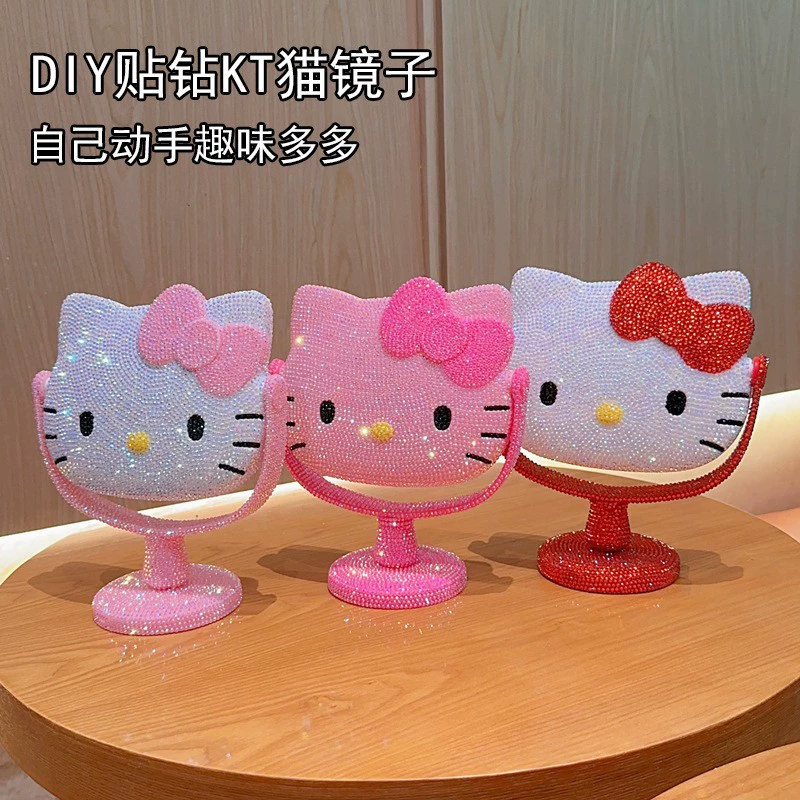 Вращающееся зеркало Hello Kitty, набор для DIY с нашивкой и сумочкой, зеркальце в стразах