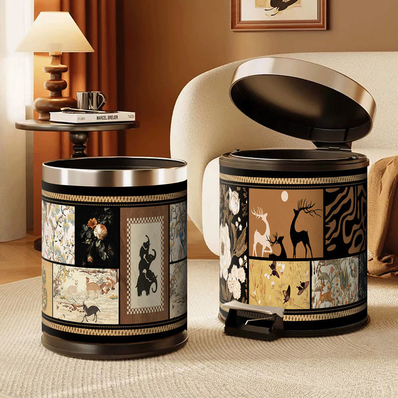 Vintage-Style Retro Trash Can for Home Use, High-Value 2025 New Model for Living Room, Light Luxury High-End American-Style Bedroom, Available for Dropshipping