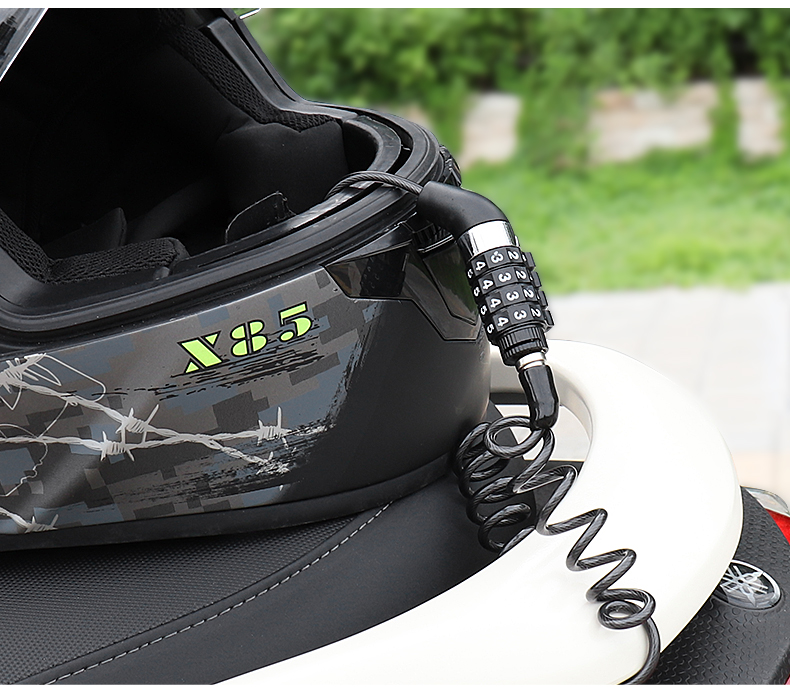Suitable for Motorcycle Helmet Lock, 4-Digit Password Steel Wire Lock, Alloy Steel, Electric Vehicle Bicycle Helmet Anti-Theft Steel