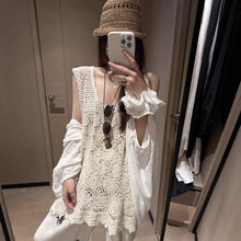 复古手工钩花针织背心裙女2025夏季新款休闲宽松无袖V领短裙子