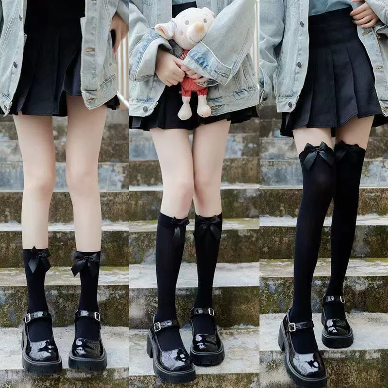 Velvet swan, tights, solid children's knee socks, Lolita style, mid-length