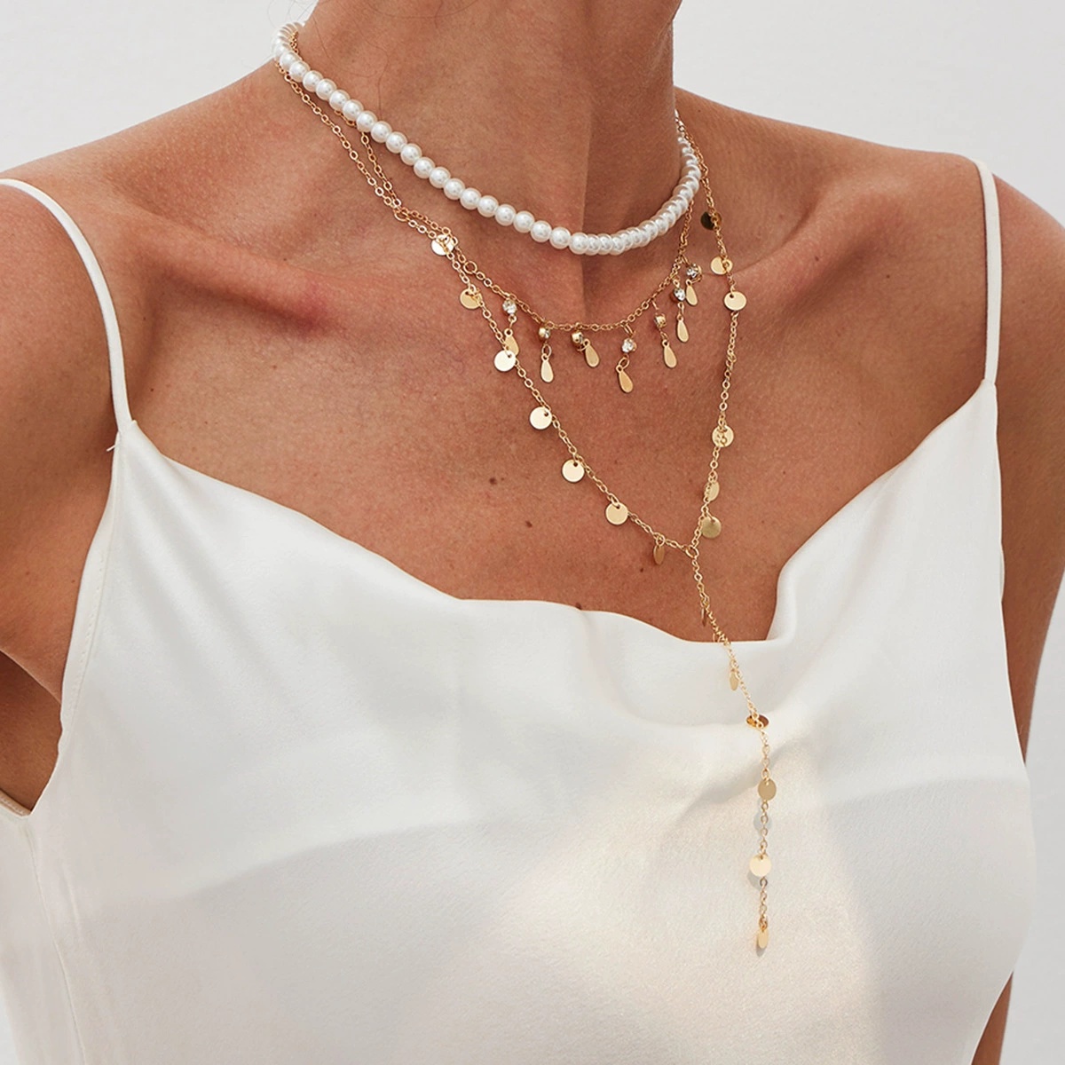 Brand fashionable metal necklace from pearl, chain, European style