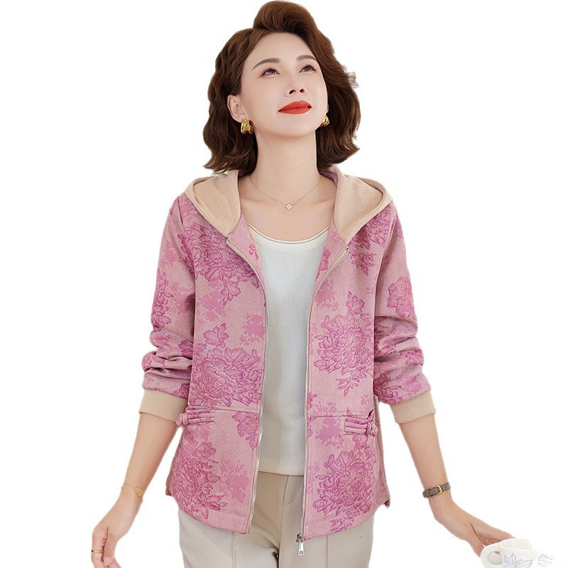 妈妈装2025新款秋装连帽外套中老年女装春秋季休闲风衣拉链夹克衫|undefined