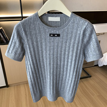 深圳南油精品欧货法式高端女装字母贴布针织羊毛短袖T恤上衣