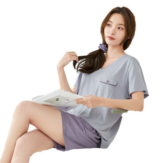 Chest Pad Women's Pajamas Summer Women's Short Sleeve Shorts Can Wear Outer Head Cool Tens Cotton Women's Home Wear Wholesale