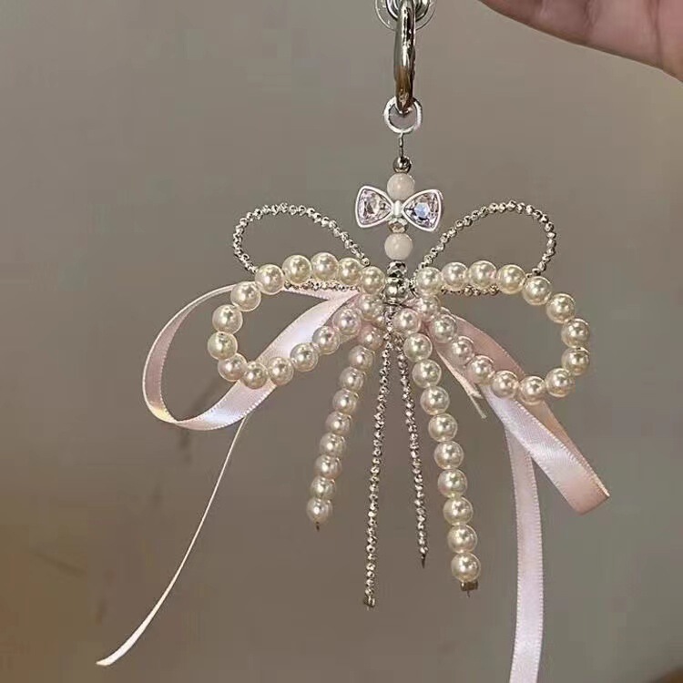 Sweet Ballet Style Pink Bow Pearl Mobile Phone Chain Women's Korean Style Ins Style Pendant Jewelry 2024 New