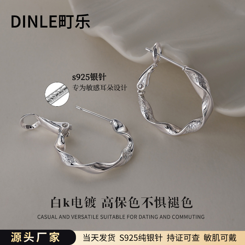 S925 Sterling Silver Needle Minimalist Style Edgy Chic Irregular Large Hoop Earrings Exaggerated Sweet Cool Plain Hoop Earrings