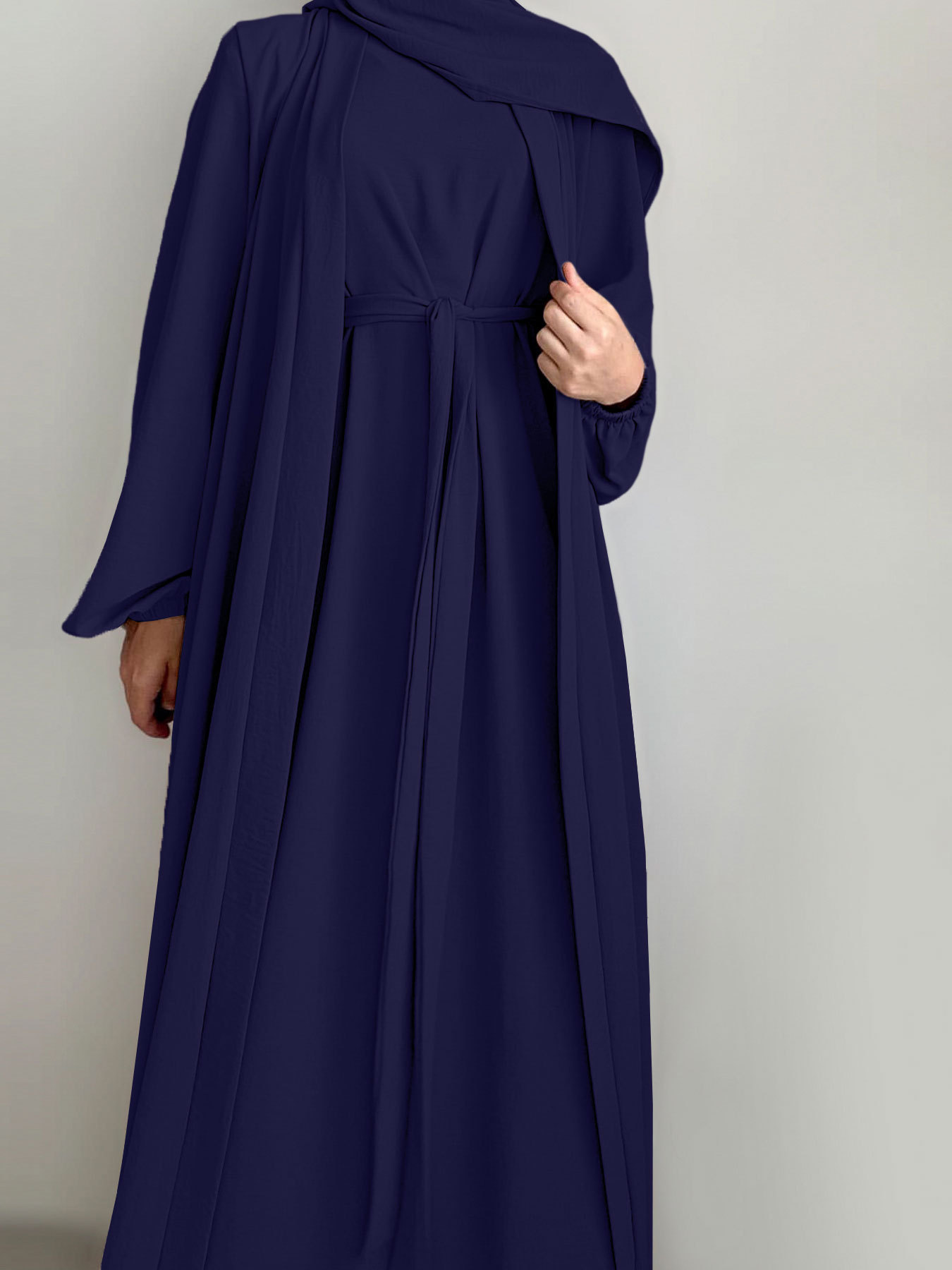 2025 Spring New Arrival Turkey Dubai Solid Color Two-Piece Women's Robe Dress_ecoleips.com