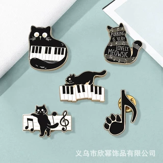 音乐卡通胸针可爱黑猫钢琴音符合金胸花衣服包包大衣装饰扣针徽章