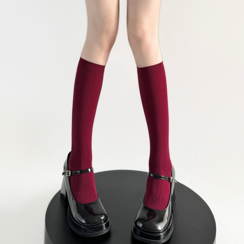 Dark Series Jk Wine Red Japanese Style Long Tube Student Women's Socks Over-The-Knee Socks Solid Color High Tube Socks Dark Series Jk Wine Red Japanese Style Long Tube Student Women's Socks Over-The-Knee Socks Solid Color High Tube Socks