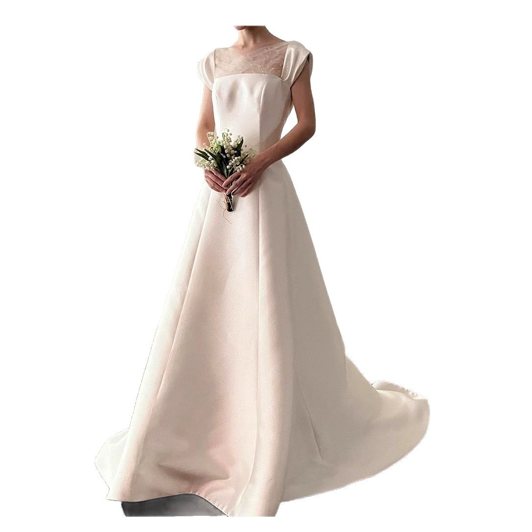 Korean-style White Light Wedding Dress 2026 New Model, Simple Satin With A Small Train, Suitable For Outings, Birthday_voghion.com