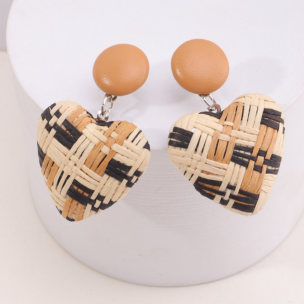 Ethnic Style Raffia Multicolor Woven Heart Earrings display picture 6