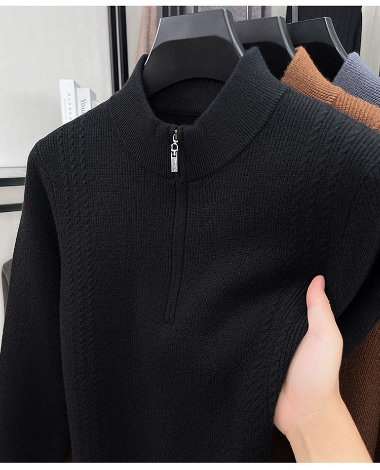 Jacquard de otoño y invierno para hombre nuevo color sólido medio cremallera suéter de vestir suéter de hombre