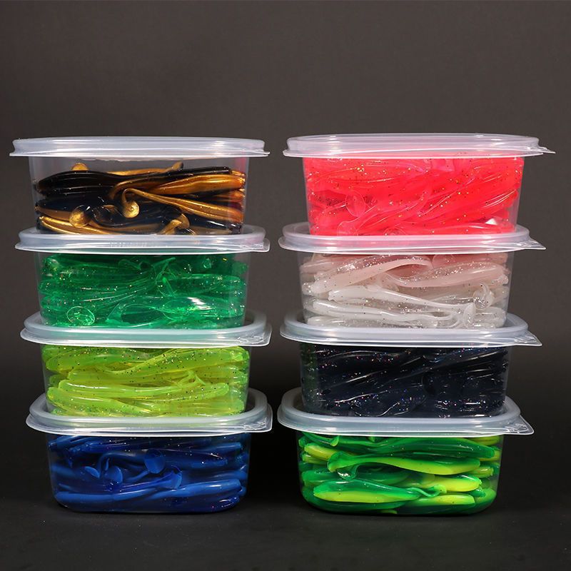 Caja de cebo suave de cola de luat gusanos de cola curl, cebo suave falso, cebo simulado, 20 piezas de 50 pescados, bacalao, bacalao, casella, conjunto de cebo de pesca