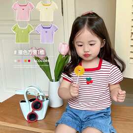 2024新款女宝宝短袖T恤夏2026新款婴儿T恤小童方领上衣洋气时髦
