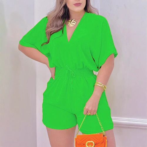 Spring and Summer European and American Women's Fashion Amazon Best Selling Casual V-Neck Bodysuit with Belt Bodysuit