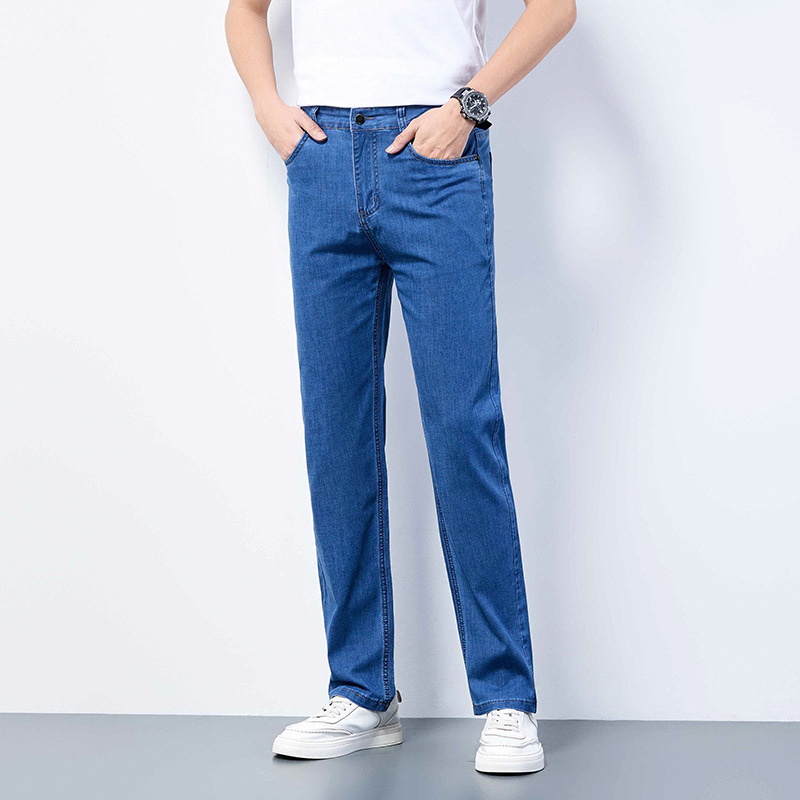 Summer New Men's Jeans Ice Silk Thin Straight Stretch Trousers Fashion Casual All-match Breathable Casual Pants