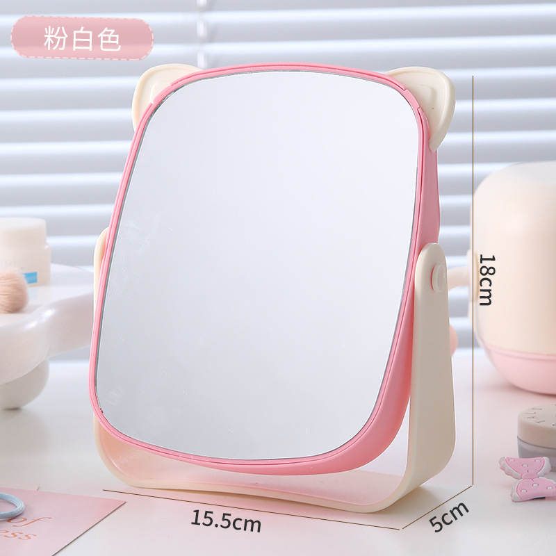 Espejo de maquillaje blanco rosa-con soporte