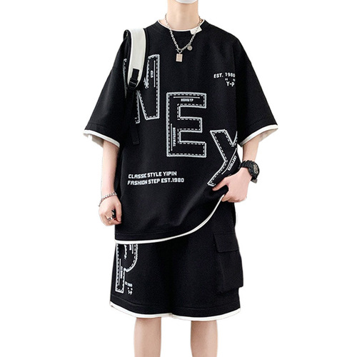 Men's Summer Casual Sports Suit, Loose Fit, Plus Size, Half-Sleeve Short Sleeve Shorts Two-Piece Set
