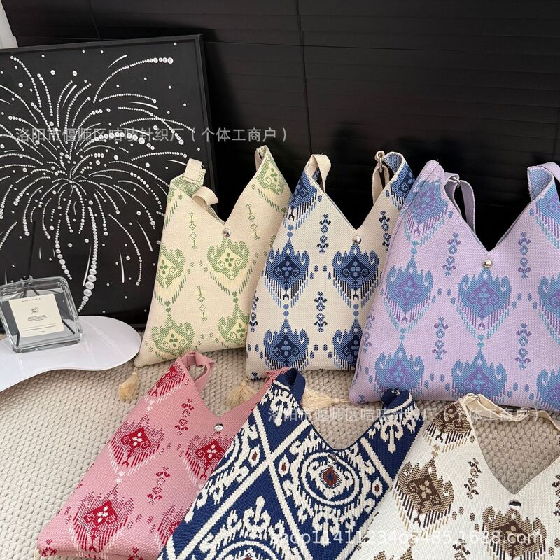 2026 New Adelaide Pattern Knit Bag, Niche Tassel Bag, Xinjiang Ethnic Style Pattern Shoulder Crossbody Bag