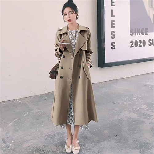 Women's Windbreaker Coat 2026 Korean Version New Spring and Autumn Season British Style Windproof Long Coat for Petite Pop Khaki Coat