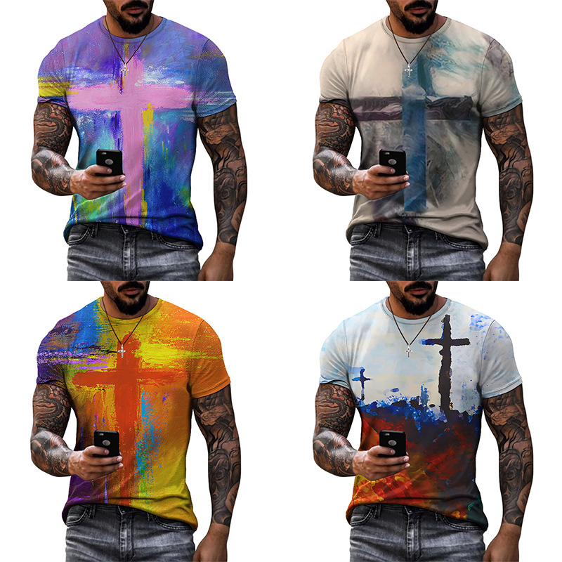 Moda de verano europea y americana, top de moda delgado de cuello redondo para hombres, camiseta juvenil, soporte, pedido de una pieza de cabello