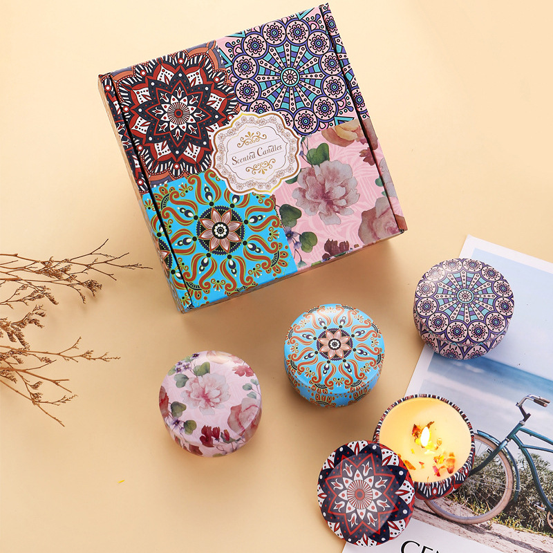 Velas de aromaterapia, ambiente, decoración de fragancias para el hogar de larga duración en interiores, souvenirs, caja de regalo de velas de flores secas transfronterizas