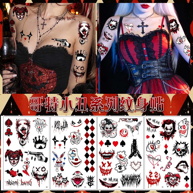 Halloween Makeup Clown Tattoo Stickers Suicide Squad Cos Makeup Face Stickers Customized Temporary Tattoo Stickers