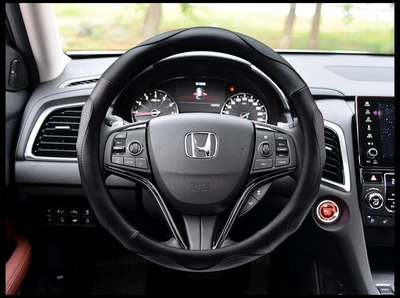 Fashionable Patchwork Leather Steering Steering wheel cover - all-black-38cm