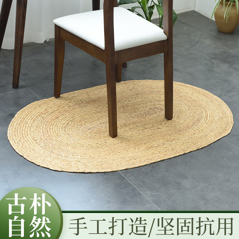 Alfombra de piso tejida de ratán, alfombra ovalada de paja, alfombra redonda de paja tejida para dormitorio, alfombra para casa de huéspedes, estilo moderno.