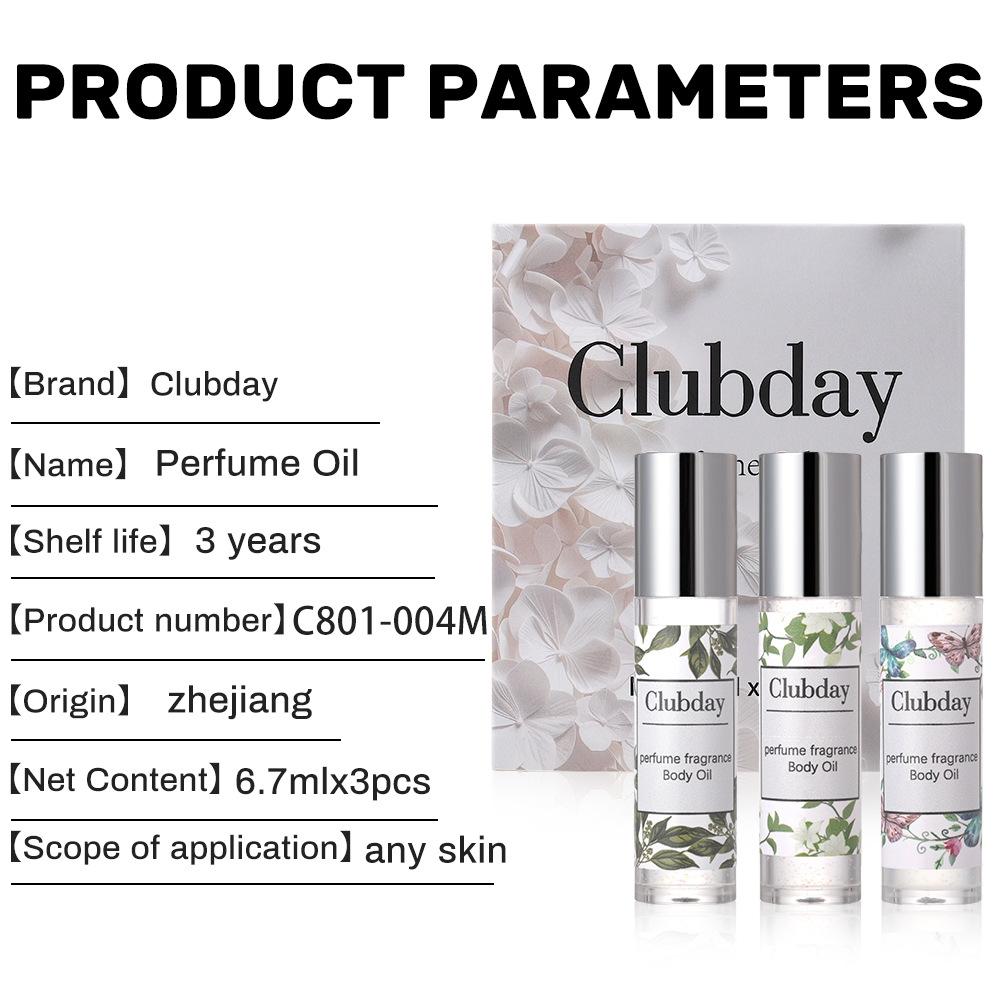 Clubday Body Fragrance Long-lasting Floral Roll-on Perfume Oil Natural Sparkling 3-bottle Wholesale Export Perfume Oil undefined